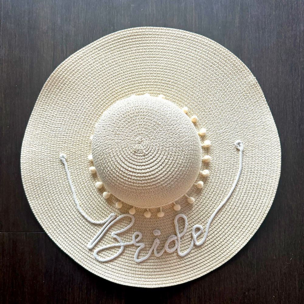 Cream Bride beach hat with Pom Poms